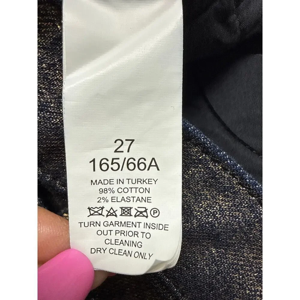 Kate Spade Gold Metallic Straight Leg Denim Pant Size 27